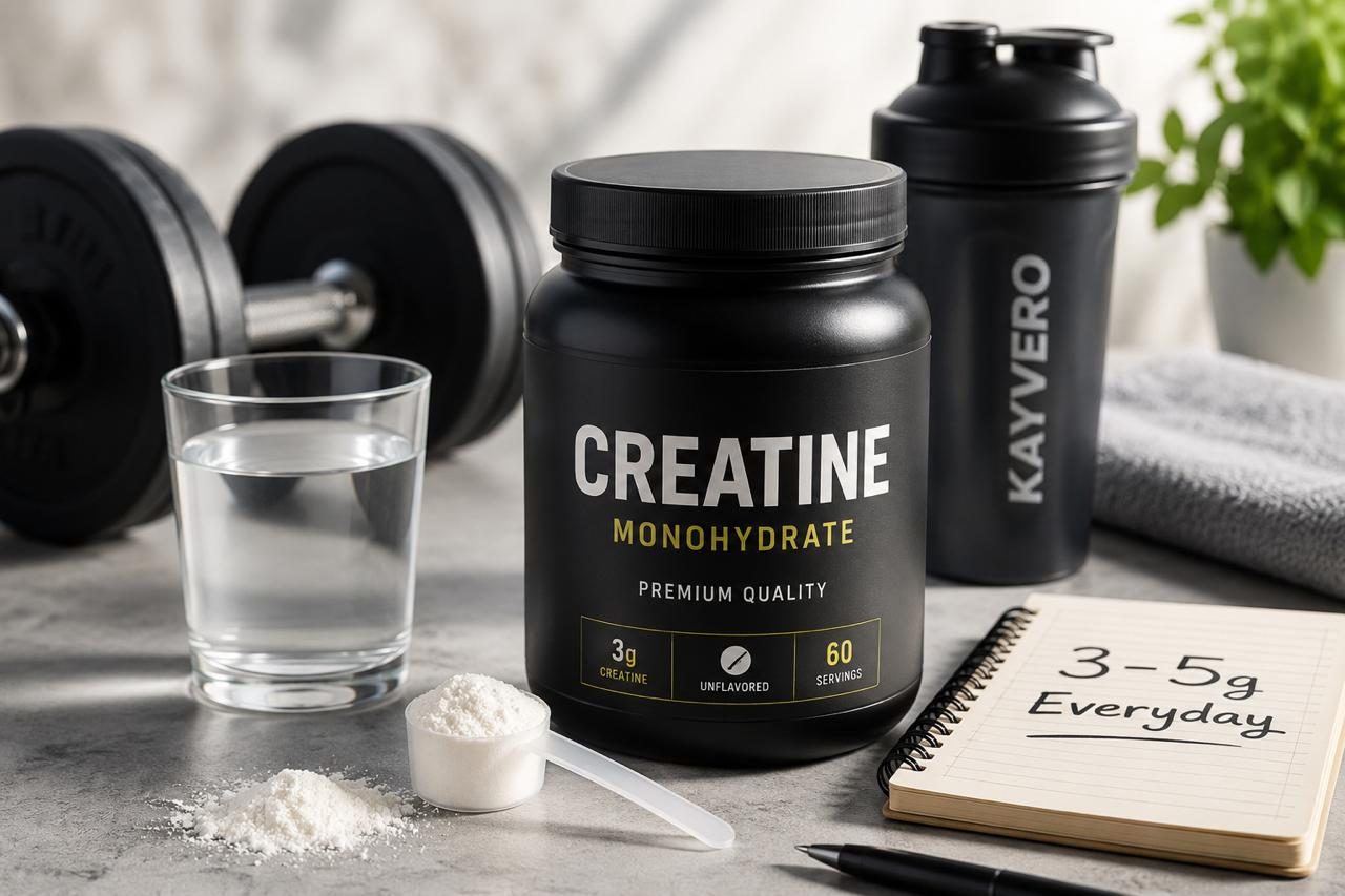 Person mixing creatine monohydrate into a stainless steel shaker with water before a workout.